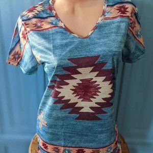Women's Azteca Southwestern Tee T-Shirt Top Large